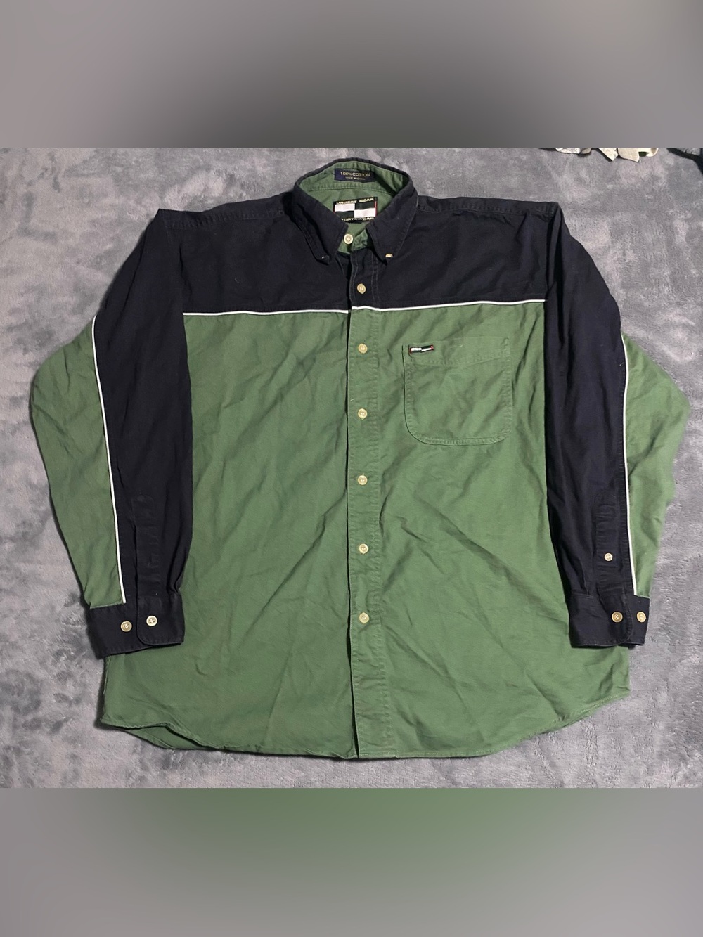 Vintage urgent gear Green and Black Button-Up Shirt